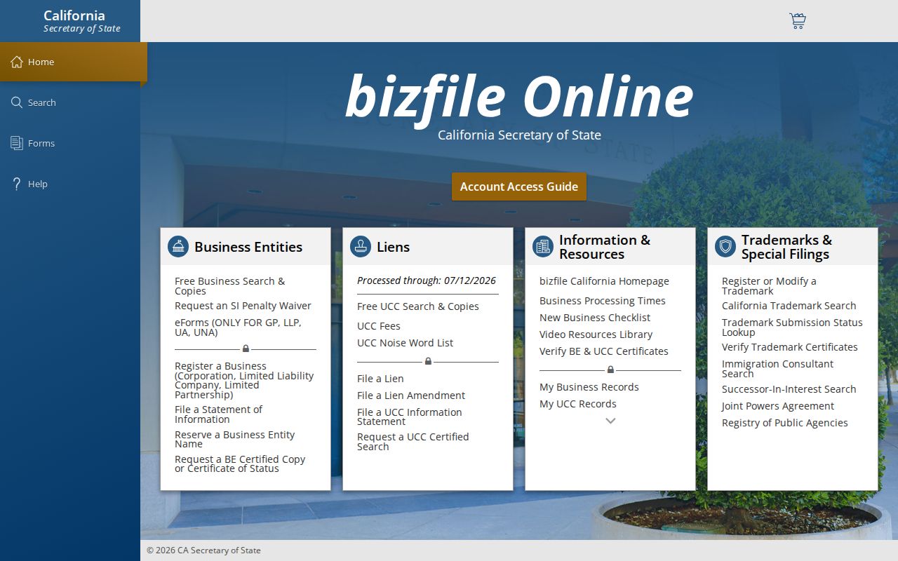 San Pablo people search through California bizfile business records