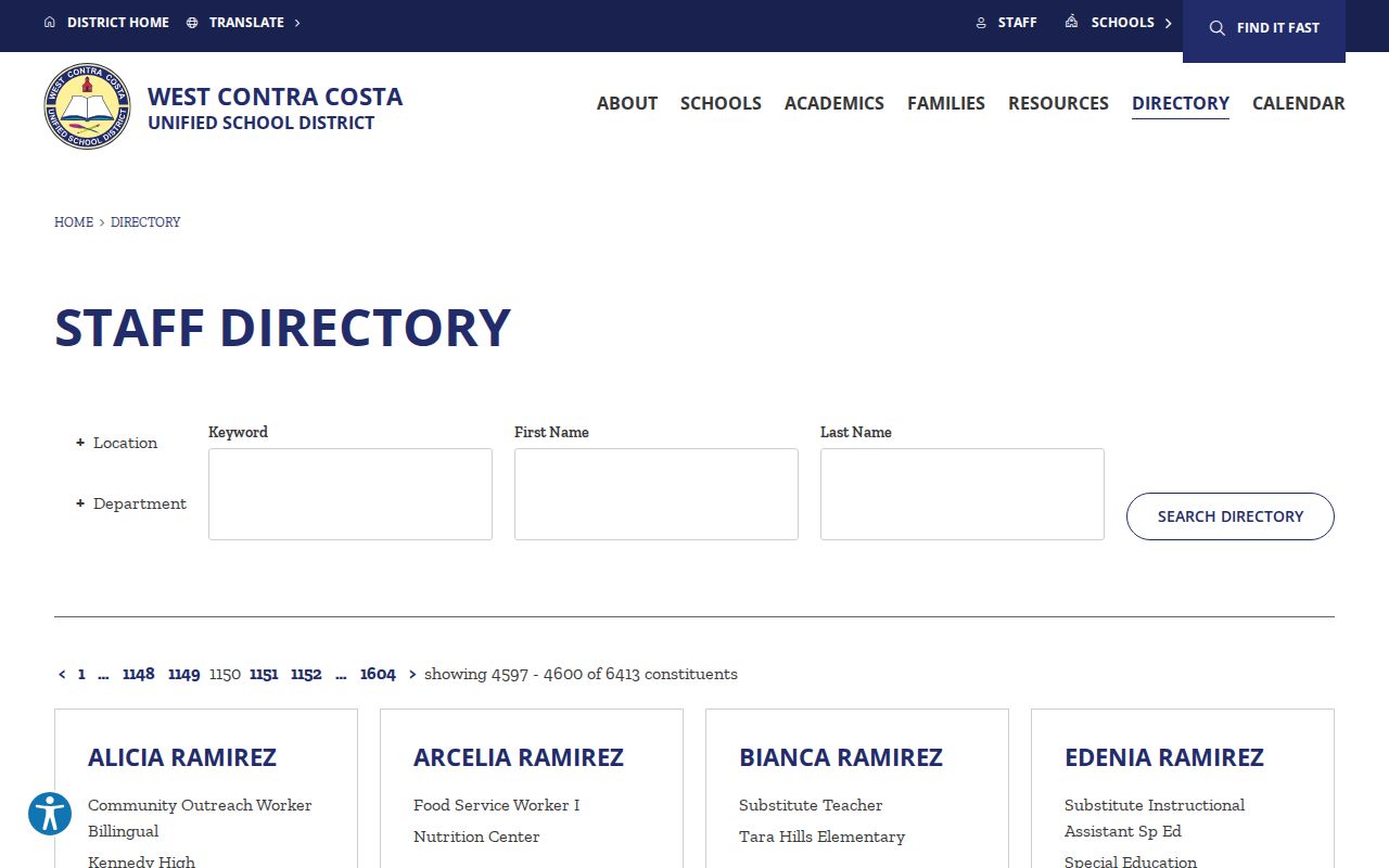 San Pablo people directories WCCUSD staff filters