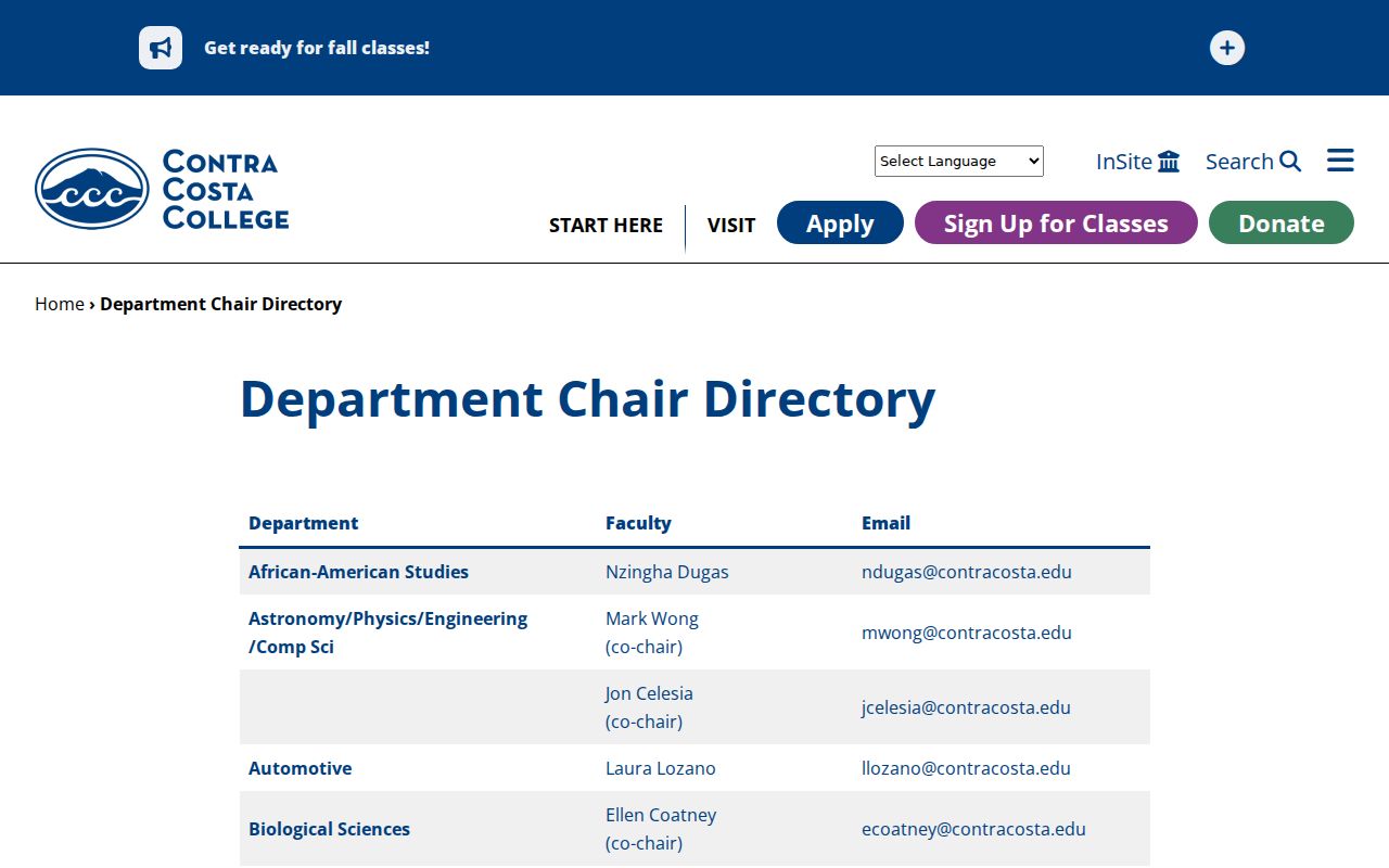 San Pablo people directories Contra Costa College department chairs