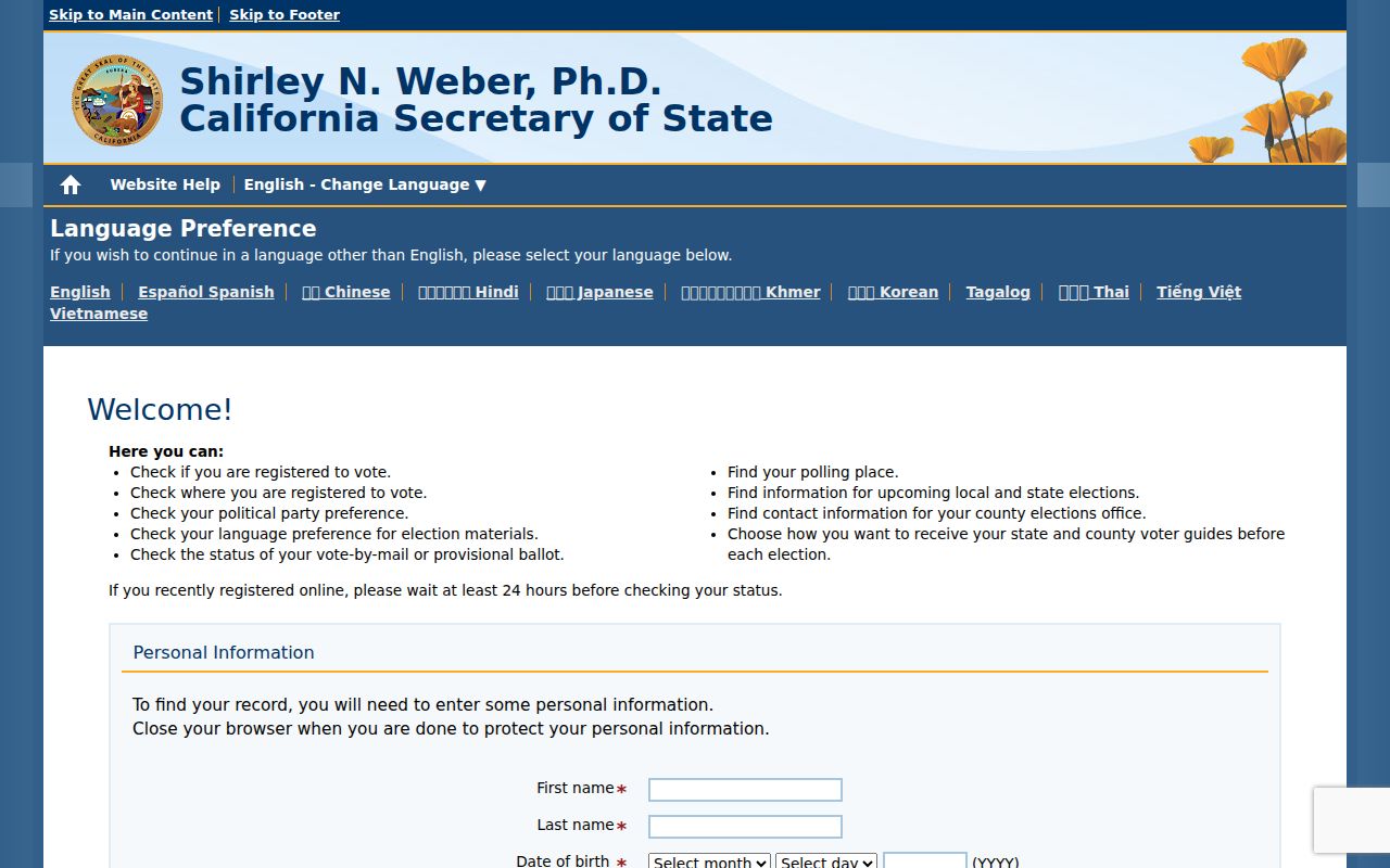 San Pablo voter registration records on California My Voter Status